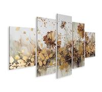 islandburner Tableau sur Toile Peinture à l'huile Florale Abstraite Fleur d'or éclaté Blanc doré Cadre Affiche Poster Murale Tableaux