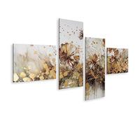 islandburner Tableau sur Toile Peinture à l'huile Florale Abstraite Fleur d'or éclaté Blanc doré Cadre Affiche Poster Murale Tableaux
