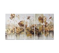 islandburner Tableau sur toile Peinture à l'huile florale abstraite fleur d'or éclaté blanc doré Cadre Affiche Poster Murale Tableaux