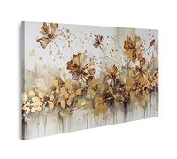 islandburner Tableau sur toile Peinture à l'huile florale abstraite fleur d'or éclaté blanc doré Cadre Affiche Poster Murale Tableaux