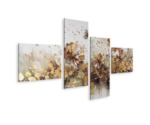 islandburner Tableau sur Toile Peinture à l'huile Florale Abstraite Fleur d'or éclaté Blanc doré Cadre Affiche Poster Murale Tableaux