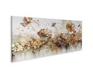 islandburner Tableau sur toile Peinture à l'huile florale abstraite fleur d'or éclaté blanc doré Cadre Affiche Poster Murale Tableaux