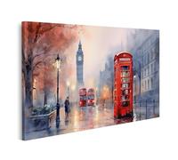islandburner Tableau sur toile Peinture classique de Londres : cabine téléphonique rouge et bus abstraits Images murales Poster