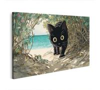 islandburner Tableau sur toile - Petit chat noir dans le studio Ghibli - Décoration murale - Édition P2