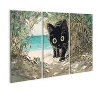 islandburner Tableau sur toile - Petit chat noir dans le style studio Ghibli - 3 pièces