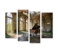 islandburner Tableau sur toile - Piano de rêve dans une salle de bal dépassée - Décoration murale pour salon - Pour les amateurs de musique - 4 pièces