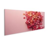 islandburner Tableau sur toile - Pièces de puzzle roses et rouges sur fond rose - Pour chambre à coucher, adolescent, salon de manucure - Images murales