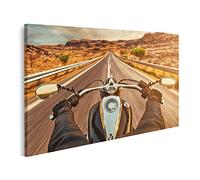 islandburner Tableau sur Toile Pilote de Moto sur Une autoroute américaine Solitaire au Coucher du Soleil Cadre Affiche Poster Murale Tableaux