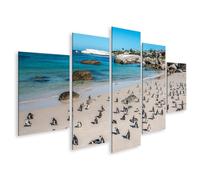 islandburner Tableau sur toile - Pingouins sur la plage - Soleil - Mer du Sud - Panoramique