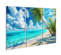 islandburner Tableau sur toile Plage de rêve avec palmiers et voilier dans la mer turquoise (2) Images murales Poster