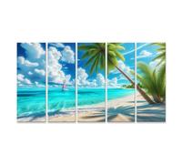 islandburner Tableau sur toile Plage de rêve avec palmiers et voilier dans la mer turquoise (2) Images murales Poster