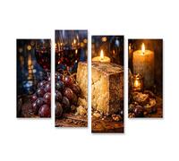 islandburner Tableau sur toile - Planche à fromage rustique avec raisins et vin rouge pour des soirées agréables - 4 pièces