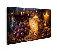 islandburner Tableau sur toile - Planche à fromage rustique avec raisins et vin rouge pour des soirées agréables - Edition U1