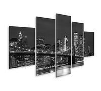 islandburner Tableau sur toile Pont de Brooklyn et Downtown Gratte-ciel à New York en noir et blanc 5 parties Impression d'art 170 x 80 cm