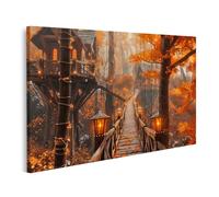 islandburner Tableau sur toile - Pont de contes de fées d'automne dans une forêt enchantée pour le salon, les amoureux de la nature, le spa, les images murales