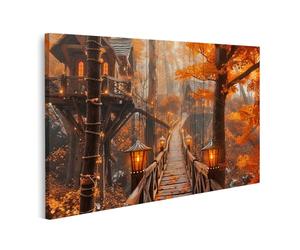 islandburner Tableau sur toile - Pont de contes de fées d'automne dans une forêt enchantée pour le salon, les amoureux de la nature, le spa, les images murales