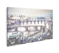 islandburner Tableau sur toile Pont de Prague dans le brouillard tôt le matin dans une ambiance hivernale