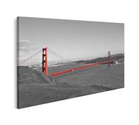 islandburner Tableau sur Toile Pont du Golden Gate Rouge avec San Francisco en arrière-Plan en Noir et Blanc Cadre Affiche Poster Murale Tableaux