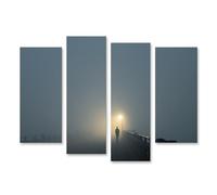 islandburner Tableau sur toile - Pont mystique dans le brouillard - Décoration murale de salon pour les explorateurs - 4 pièces