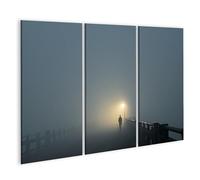 islandburner Tableau sur toile - Pont mystique dans le brouillard - Décoration murale de salon pour les explorateurs - 3 pièces