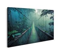 islandburner Tableau sur Toile Pont Suspendu Vert Misty Jungle AI Cadre Affiche Poster Murale Tableaux