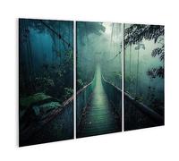 islandburner Tableau sur Toile Pont Suspendu Vert Misty Jungle AI Cadre Affiche Poster Murale Tableaux