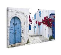 islandburner Tableau sur toile Portes Bleues Fenêtres Mur Blanc Bâtiment Sidi Bou Saïd Tunisie Cadre Affiche Poster Murale Tableaux