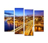 islandburner Tableau sur Toile Porto Portugal Skyline au-Dessus du fleuve Douro Cadre Affiche Poster Murale Tableaux