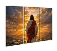 islandburner Tableau sur toile - Portrait au dos d'une figurine sur une colline au coucher du soleil - 3 pièces