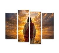 islandburner Tableau sur toile - Portrait au dos d'une figurine sur une colline au coucher du soleil - 4 pièces