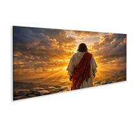 islandburner Tableau sur toile Portrait dorsal d'une figurine sur une colline au coucher du soleil - Panorama