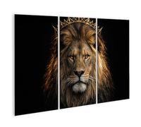 islandburner Tableau sur toile - Portrait majestueux du lion avec couronne à l'ombre - 3 pièces
