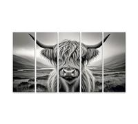 islandburner Tableau sur toile Portrait noir et blanc Vache des Highlands Images murales Poster