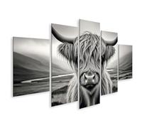 islandburner Tableau sur Toile Portrait vache des Highlands en noir et blanc Image Murale Affiche