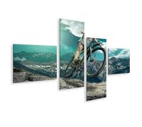 islandburner Tableau sur toile pour cycliste de montagne Saut dans les Alpes sous ciel bleu Images murales Poster