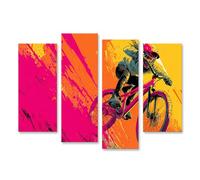 islandburner Tableau sur toile pour jeune pilote BMX dans un saut d'air élégant sur fond coloré - 4 pièces