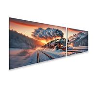 islandburner Tableau sur toile pour les fans de chemins de fer, romantisme ferroviaire dans les lueurs des Alpes hivernales, images murales poster