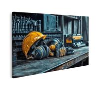islandburner Tableau sur toile pour ouvriers du bâtiment, équipement de sécurité, établi, lieu de travail, images murales