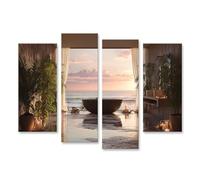 islandburner Tableau sur toile pour salle de bain zen de luxe avec vue sur l'océan et atmosphère relaxante, 4 pièces