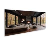 islandburner Tableau sur toile pour salon moderne avec cheminée et vue sur la nature - Panorama