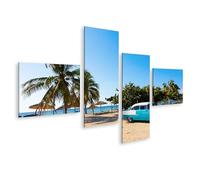 islandburner Tableau sur toile pour voiture ancienne, sur la plage, sous les palmiers, ciel, images murales, posters