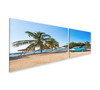 islandburner Tableau sur toile pour voiture ancienne, sur la plage, sous les palmiers, ciel, images murales, posters