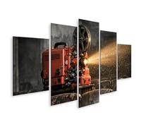 islandburner Tableau sur toile - Projecteur vintage au cinéma abandonné - Nostalgie pour les fans de cinéma - 5 pièces