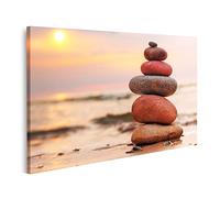 islandburner Tableau sur toile Pyramide De Pierres Océan Au Coucher Du Soleil Zen Cadre Affiche Poster Murale Tableaux