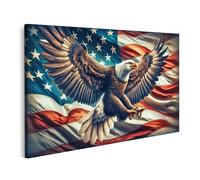 islandburner Tableau sur toile réaliste aigle de mer à tête blanche volant devant le drapeau américain vintage images images murales poster