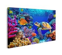 islandburner Tableau sur toile Récif de corail Tortue de mer sauvage Poisson Océan tropical Vie sous-marine AI Cadre Affiche Poster Murale Tableaux