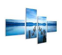 islandburner Tableau sur toile - Repos au bord du lac avec vieux poteaux et ciel bleu