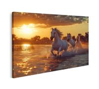 islandburner Tableau sur toile représentant des chevaux blancs qui courent au coucher du soleil