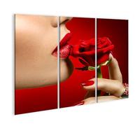 islandburner Tableau sur toile représentant des lèvres rouges et une rose au centre - Représentation artistique - Poster mural
