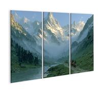 islandburner Tableau sur toile représentant des marchands médiévaux sur des chevaux dans un paysage de montagne pittoresque - 3 pièces